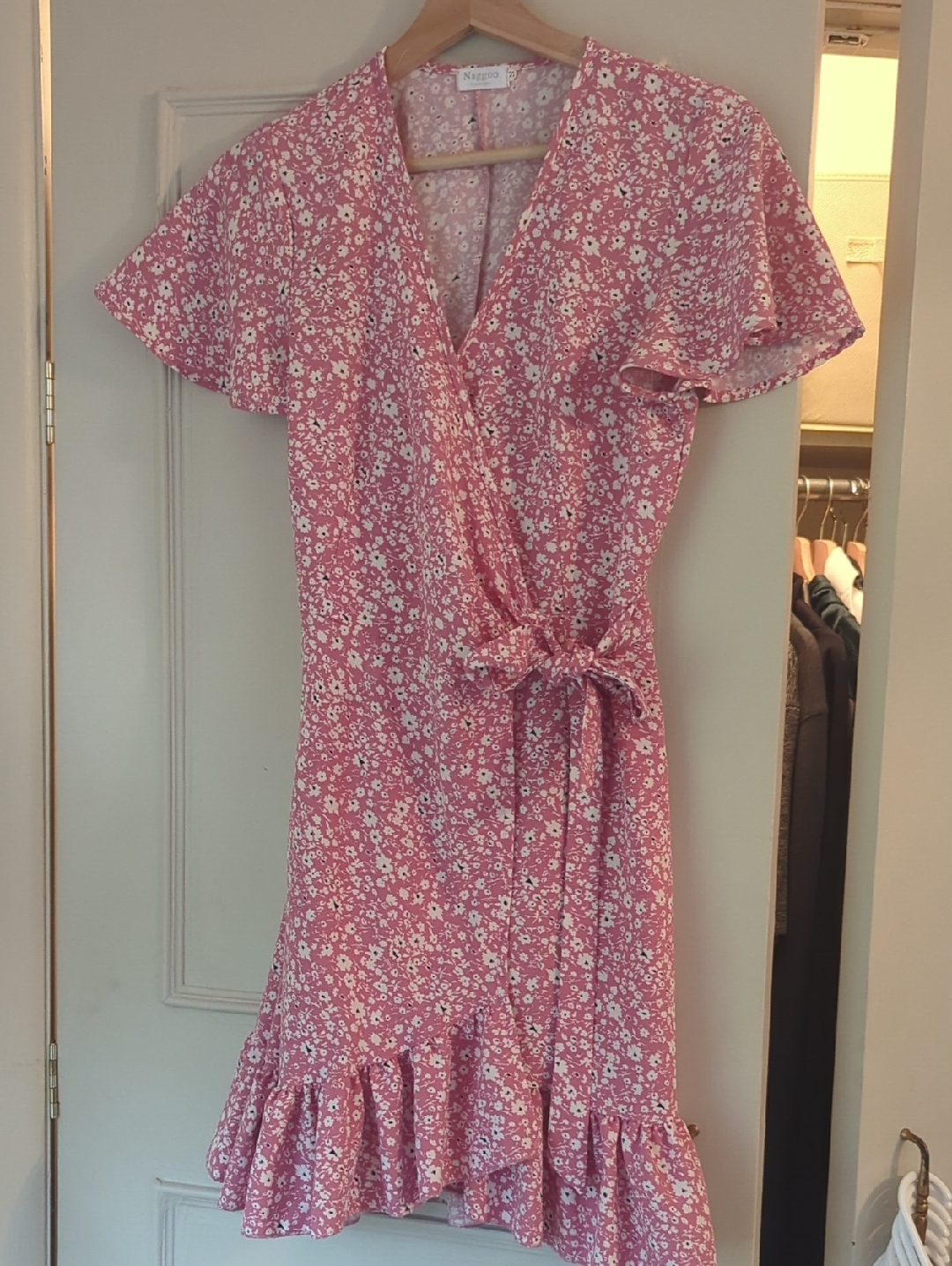 Naggoo Pink Floral Wrap Midi Dress